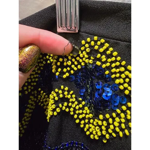 Forever 21 black beaded sequin embellished mini skirt large - Picture 2 of 10